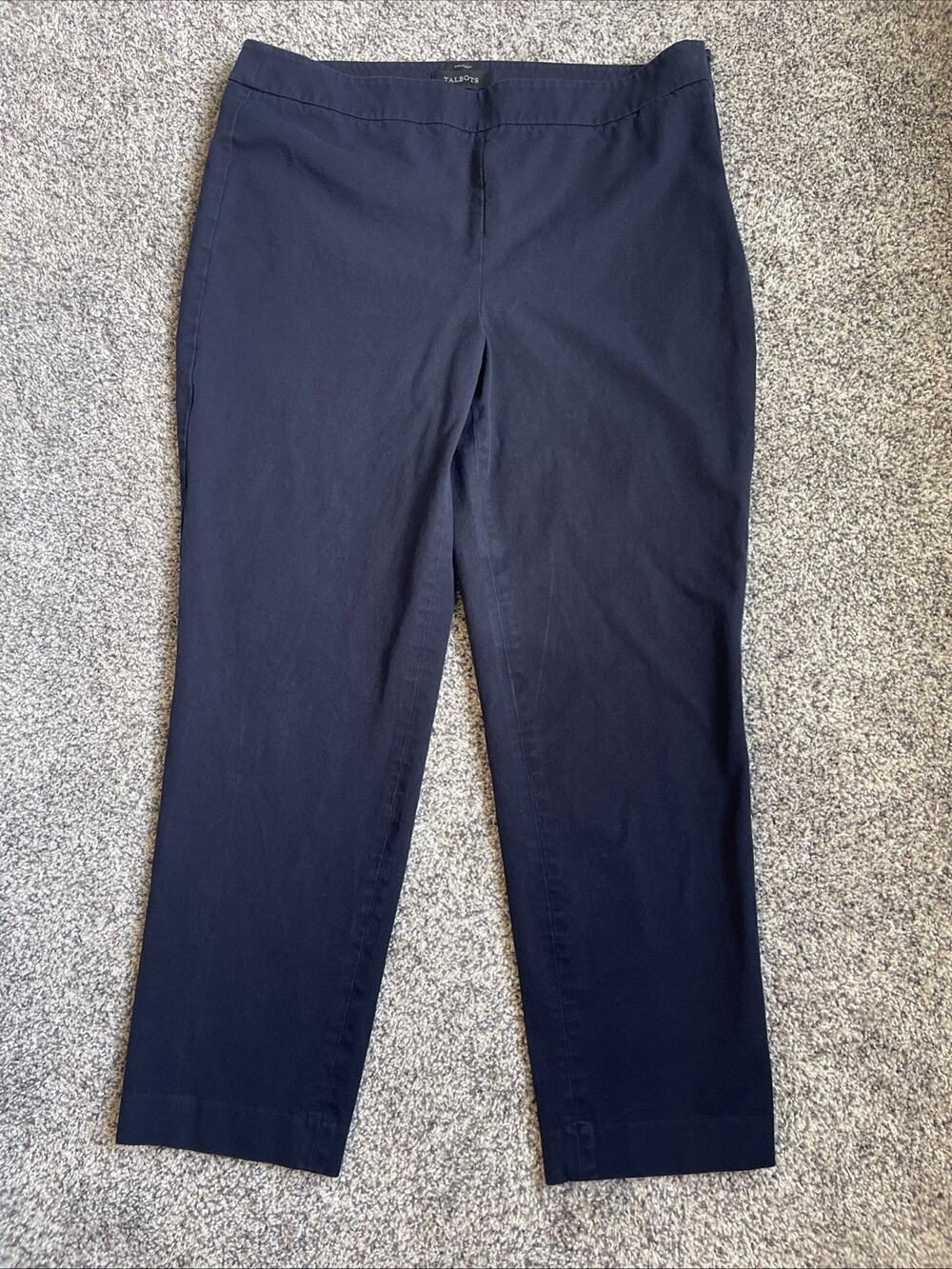 Talbots Chatham Pants Navy Sz 14 Ankle Side Zip Chino Mid Rise Skinny Stretch
